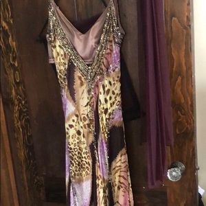 Evening dress boutique style with plum scarf